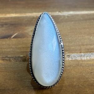 Vintage Style Genuine White Moonstone Gemstone Ring Size 6.5 Silver 925 Plated